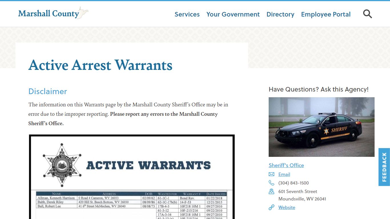 Active Arrest Warrants | Marshall County Commission